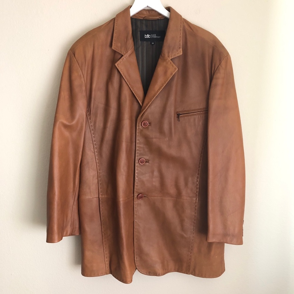 B&C Bod & Christensen Mens Jacket Coat Size 48 Brown Leather Distressed